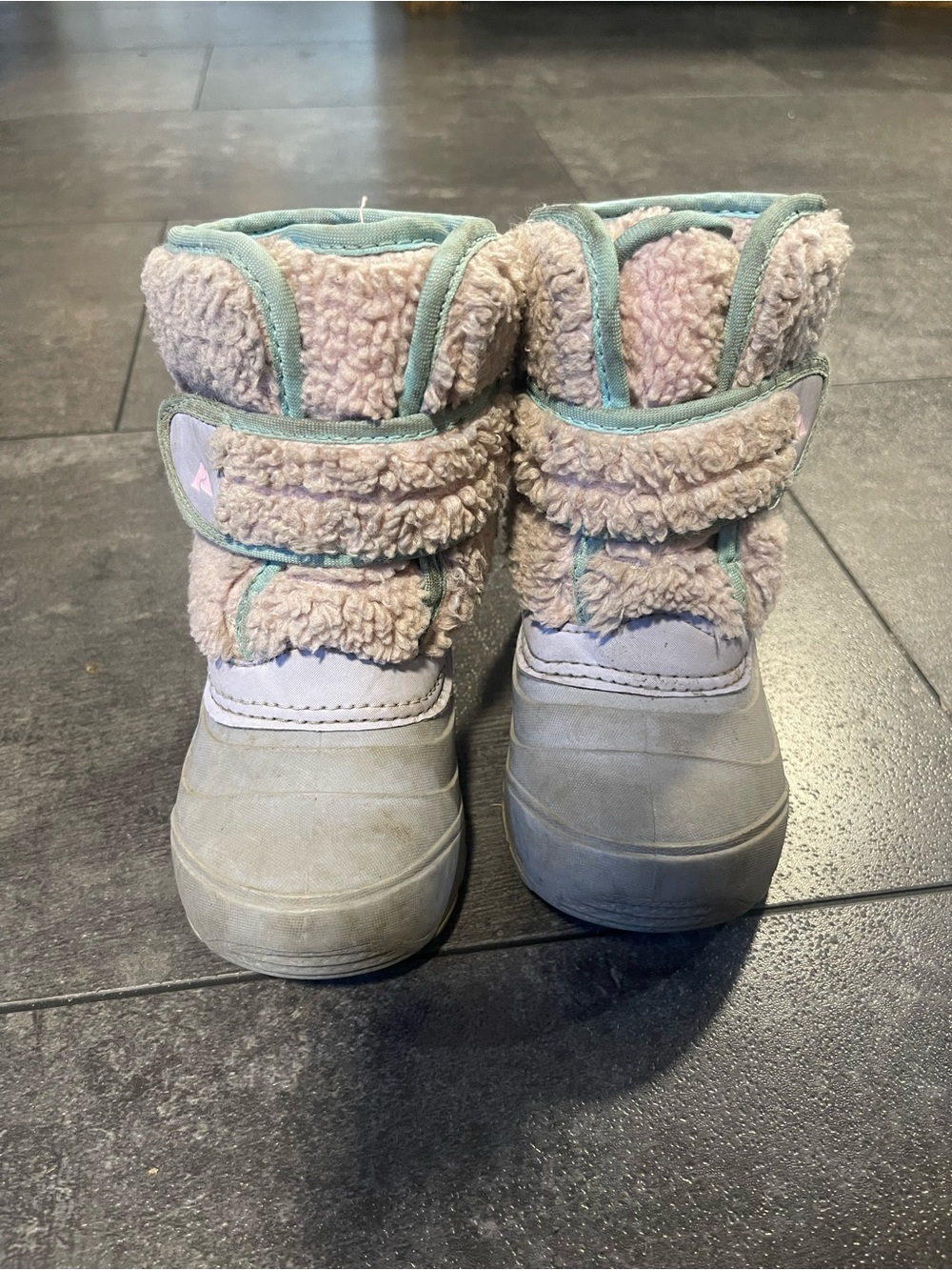 Ozark Trail Kids Snow Boots - Light Gray with Cream Sherpa and Mint Trim
